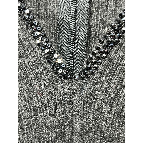 Pamela Dennis VTG Cashmere Gray Ribbed Beaded Sweater One Piece Body Suit M - Picture 3 of 7